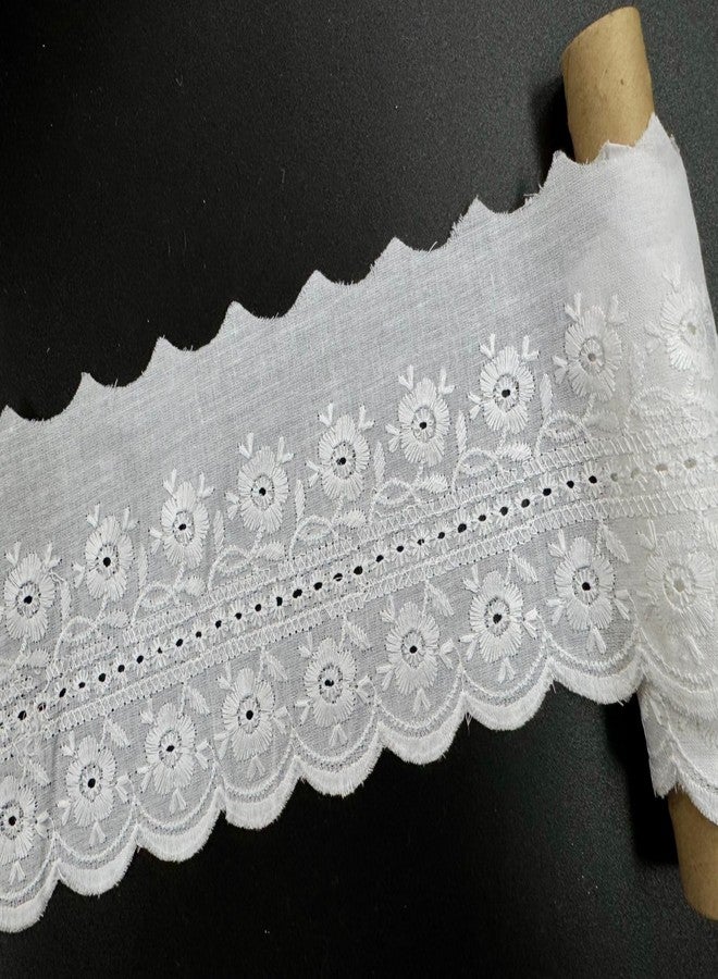 Bapna Lace Cotton Floral Design (5 Yard), White - Image 1